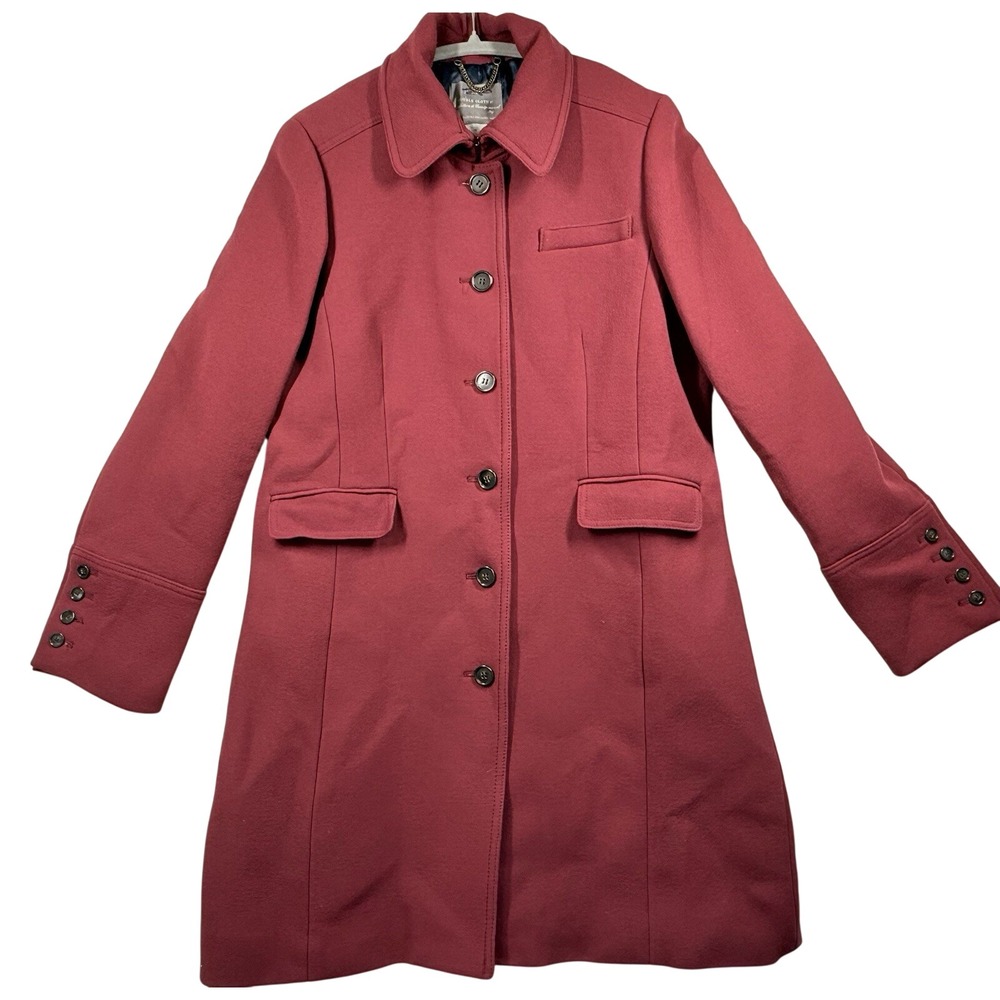 J Crew Double Cloth Wool Dress Coat Women 16 Maroon Italian Fabric Quiet Luxury